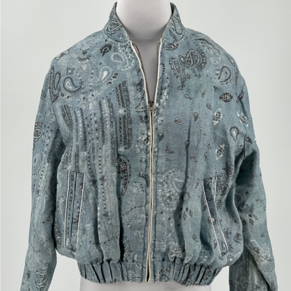 Iro Jeans Omiando Bandcom Blue Linen Cotton Zip Jacket Sz 36